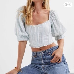 For Love And Lemons Leslie Metallic Blue Striped Corset Crop Top